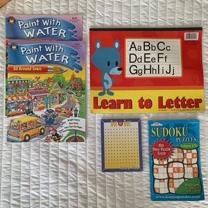 5 Activity Pads Paint with Water Sudoku Learn to Letter Dot to Dot Boys Girls OS